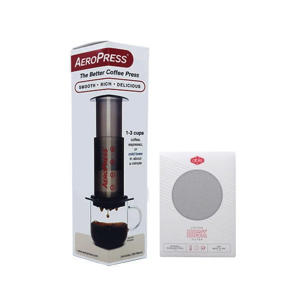 AeroPress Coffee Maker & Able Standard Disk Bundle Aerobie AeroPress 1 AeroPress Coffee Maker & Able Standard Disk Bundle Aerobie AeroPress